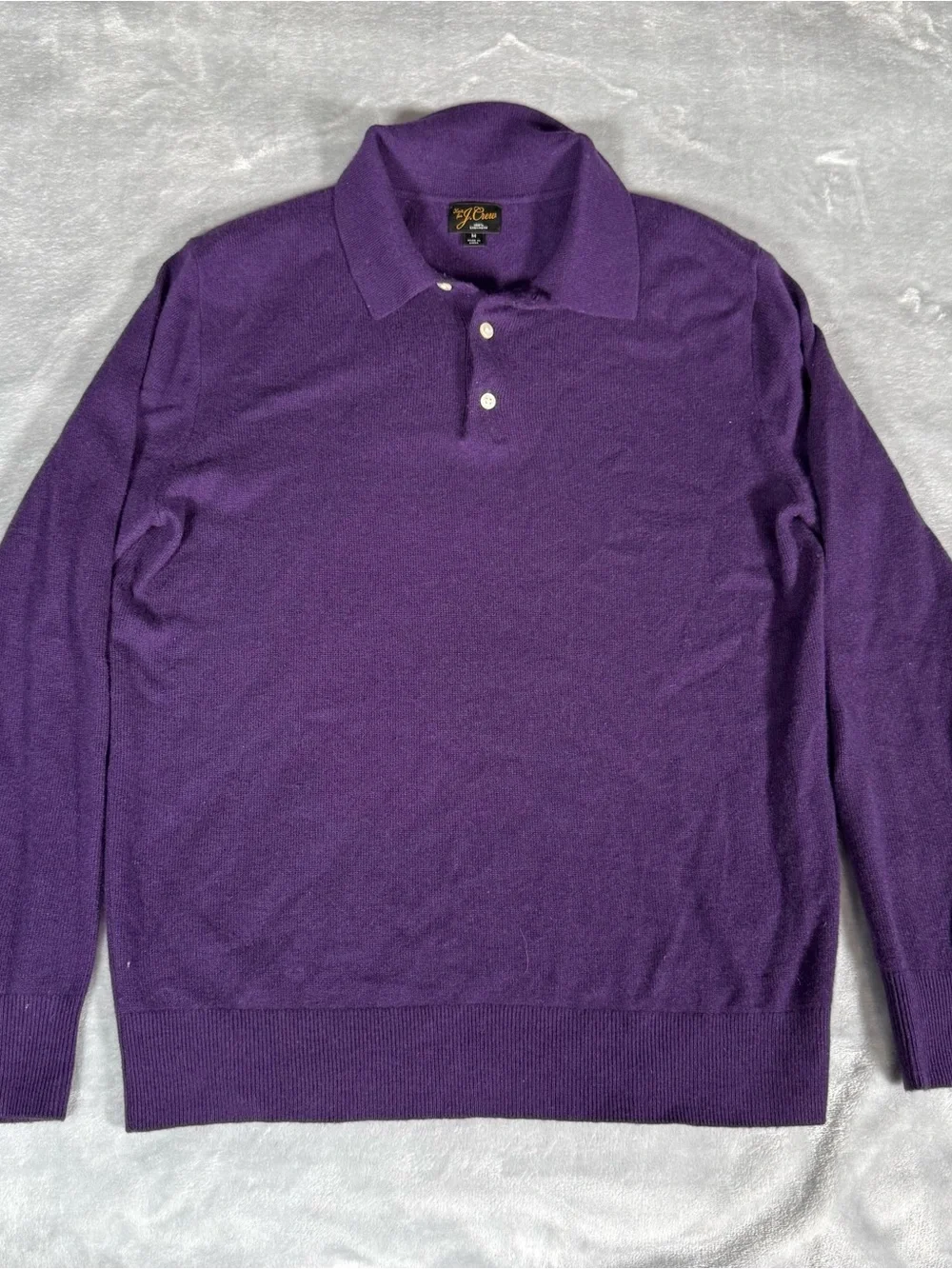 J Crew Cashmere Polo Sweater Mens M Preppy Thin Lightweight Knit Purple